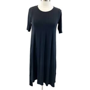 Eileen Fisher Womens XS Jersey Stretch T-Shirt Tunic Dress Step Hem Black‎
